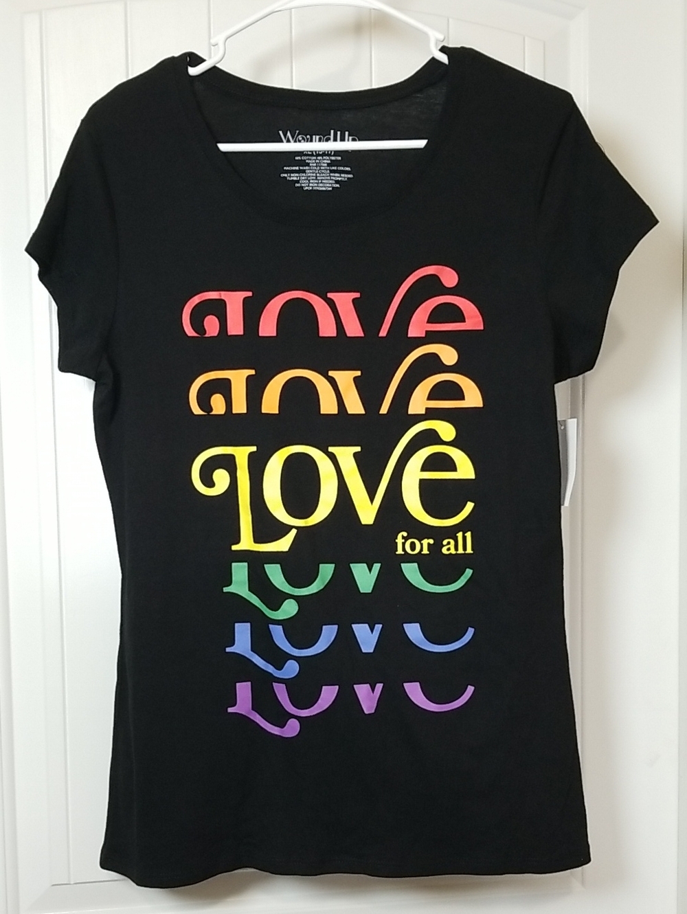 Wound Up Black Short-Sleeve Tee with Rainbow "LOVE for all" Graphic Size Large
